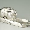 Art Deco silvered bronze ashtray with rabbit.