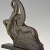 Art Deco Bronze Skulptur Frauenakt mit Barsoi Hund