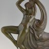 Art Deco Bronze Skulptur Frauenakt mit Barsoi Hund