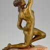 Art Deco bronzen beeld danseres naakt met bal