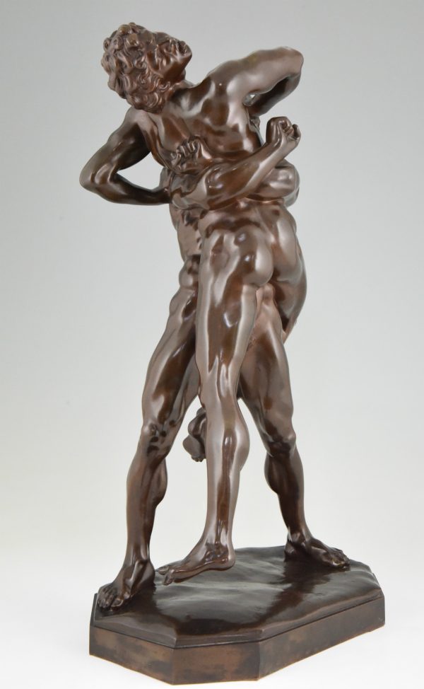 Antike Bronze Skulptur Kampf von Herkules und Antaeus