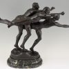Antiek bronzen beeld 3 rennende naakte atleten bij de finish