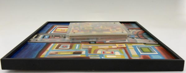 Tableau avec plexiglass collage abstrait années 70
