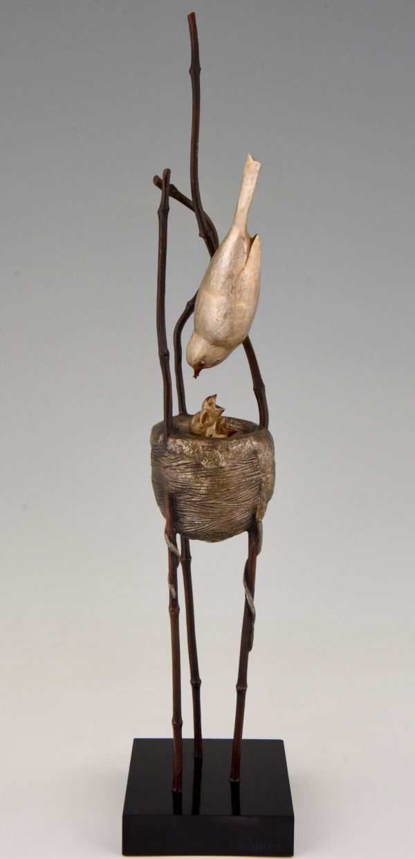 Art Deco sculpture bronze nid d’oiseau