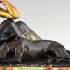 Art Deco Skulptur Frau mit zwei Panther Gold