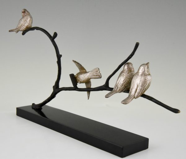 Art Deco bronze sculpture 4 birds on a branch