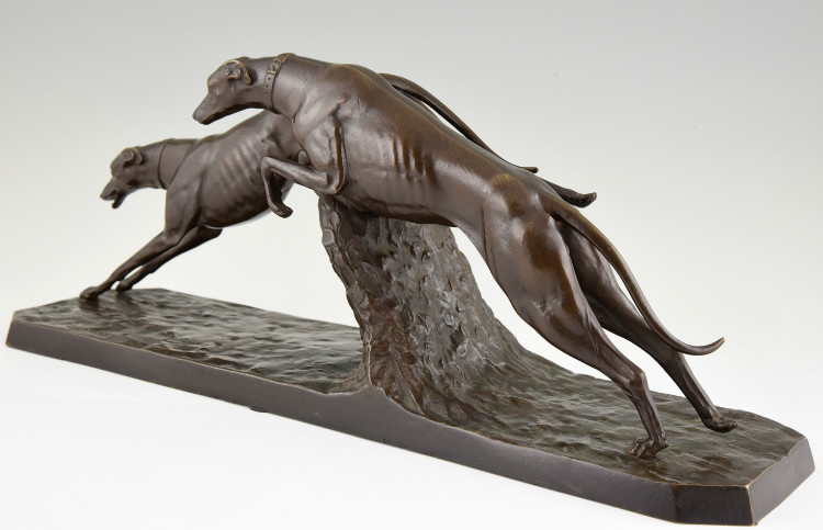 Lui Ruim markering Art Deco bronzen beeld hondenrennen windhonden - Deconamic