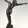 Art Nouveau bronzen sculptuur naakte vrouw Bacchante