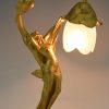 Art Nouveau verguld bronzen lamp naakte vrouw met bloem