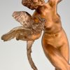 Art Deco Bronze Skulptur Tänzerin mit Papageien
