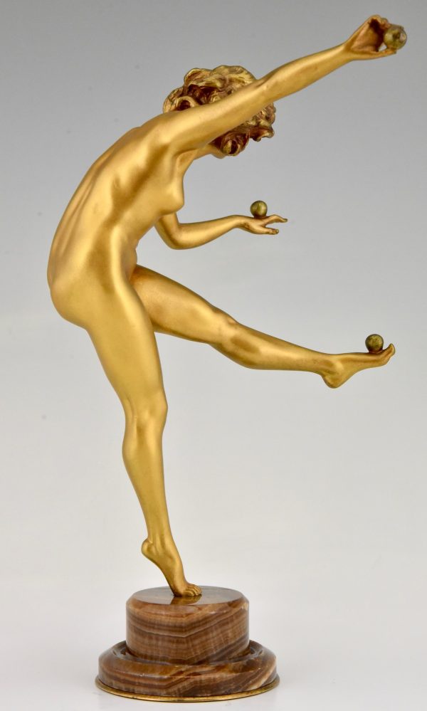 Art Deco bronzen sculptuur jonglerend naakt