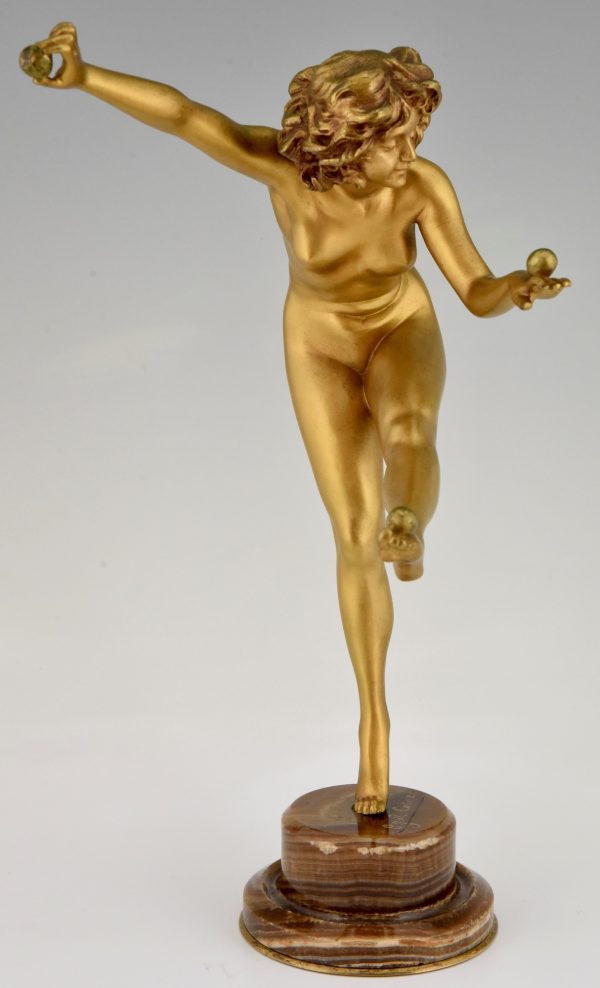 Art Deco bronzen sculptuur jonglerend naakt
