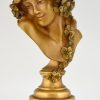 Jugendstil Bronze Skulptur Frauenbüste mit Blumen