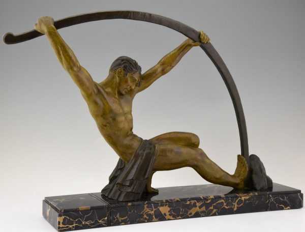 Art Deco Skulptur atletischer Mann mit Stab “l’age du bronze”