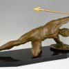 Art Deco bronze sculpture gladiator with spear and shield