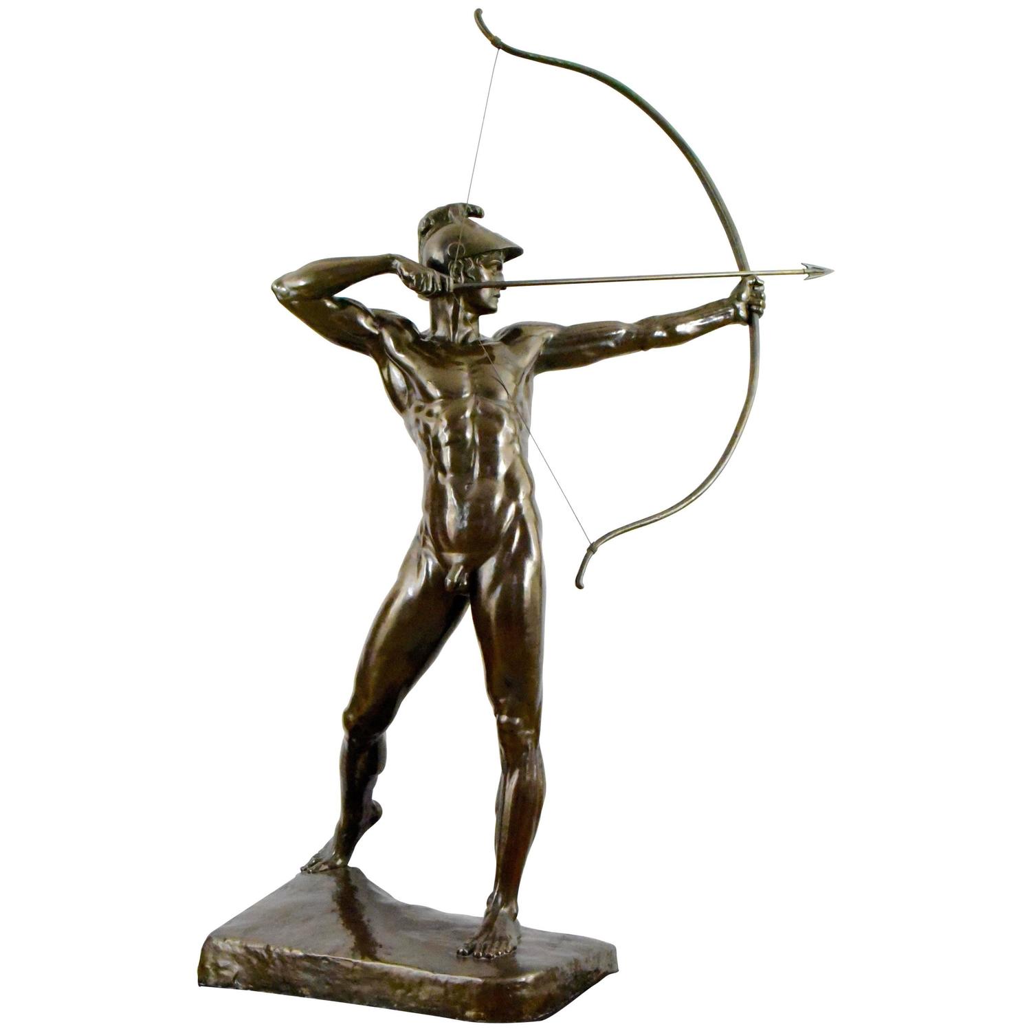 Bronze sculpture male nude archer. - Deconamic