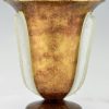 Art Deco vaas lamp gepatineerd metaal en glas