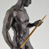 Antique bronze sculpture male nude with sword and laurel wreath