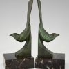 Art Deco bronzen boekensteunen vogels