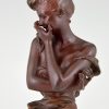 Jugendstil bronzen beeld buste van een verlegen vrouw