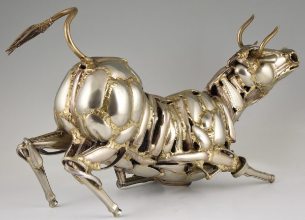 Large cutlery sculpture of a bull