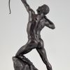Antique bonze sculpture male nude archer.