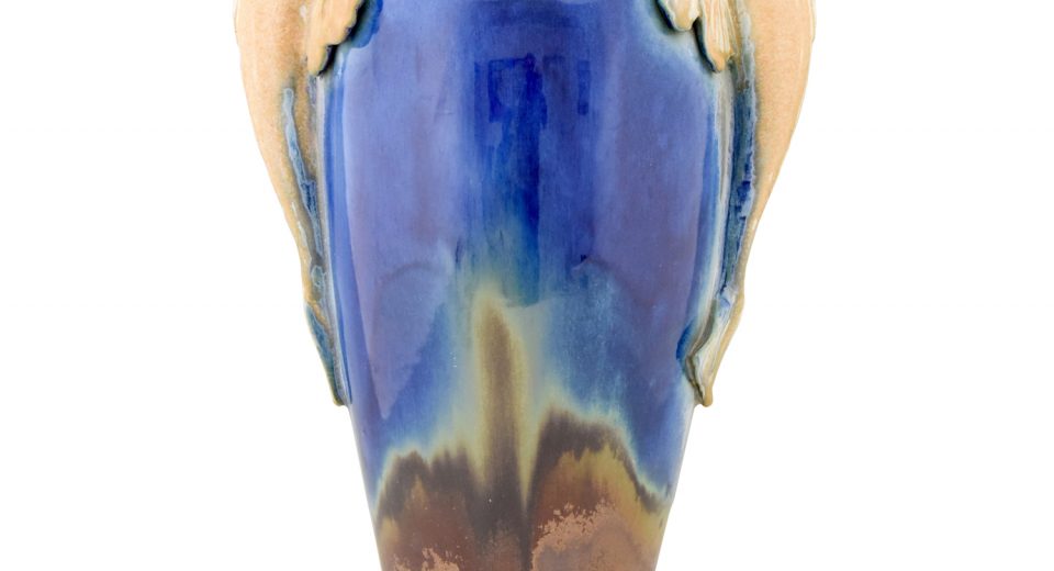 Art Deco blauwe vaas in keramiek met vissen