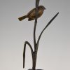 Art Deco sculpture en bronze oiseau sur une branche