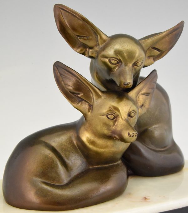 Art Deco sculpture of two fennec foxes