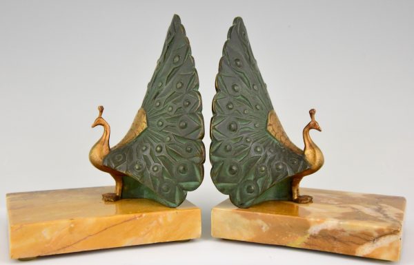 Art Deco bronze bookends peacock