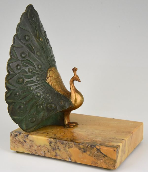Art Deco bronze bookends peacock