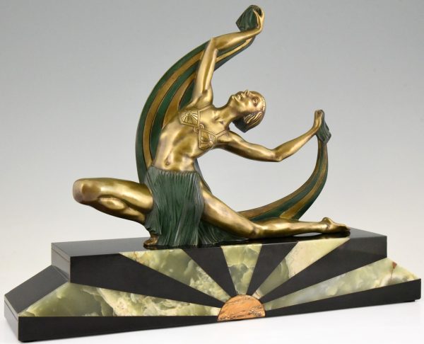 Art Deco bronzen sculptuur danseres met sluier