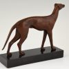 Art Deco sculpture en bronze chien levrette