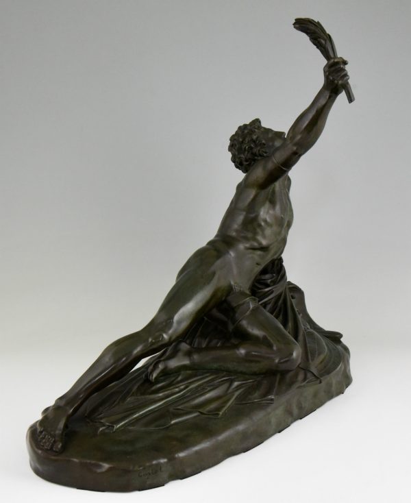 Soldat Marathon, Antike Bronze Skulptur Mann mit Lorbeer Zweig