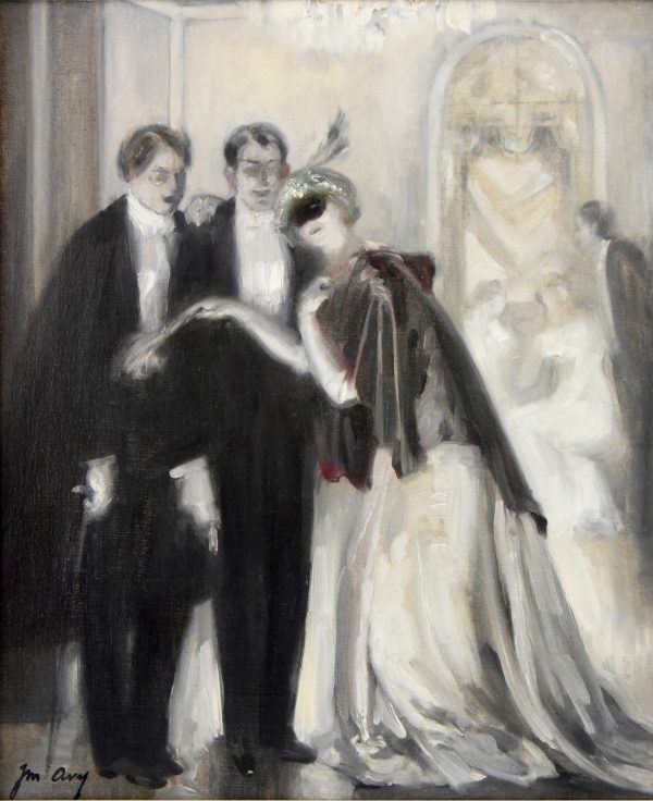 Tableau Art Deco d’un bal masqué 1920.