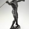 Art Deco bronze sculpture male nude with spear