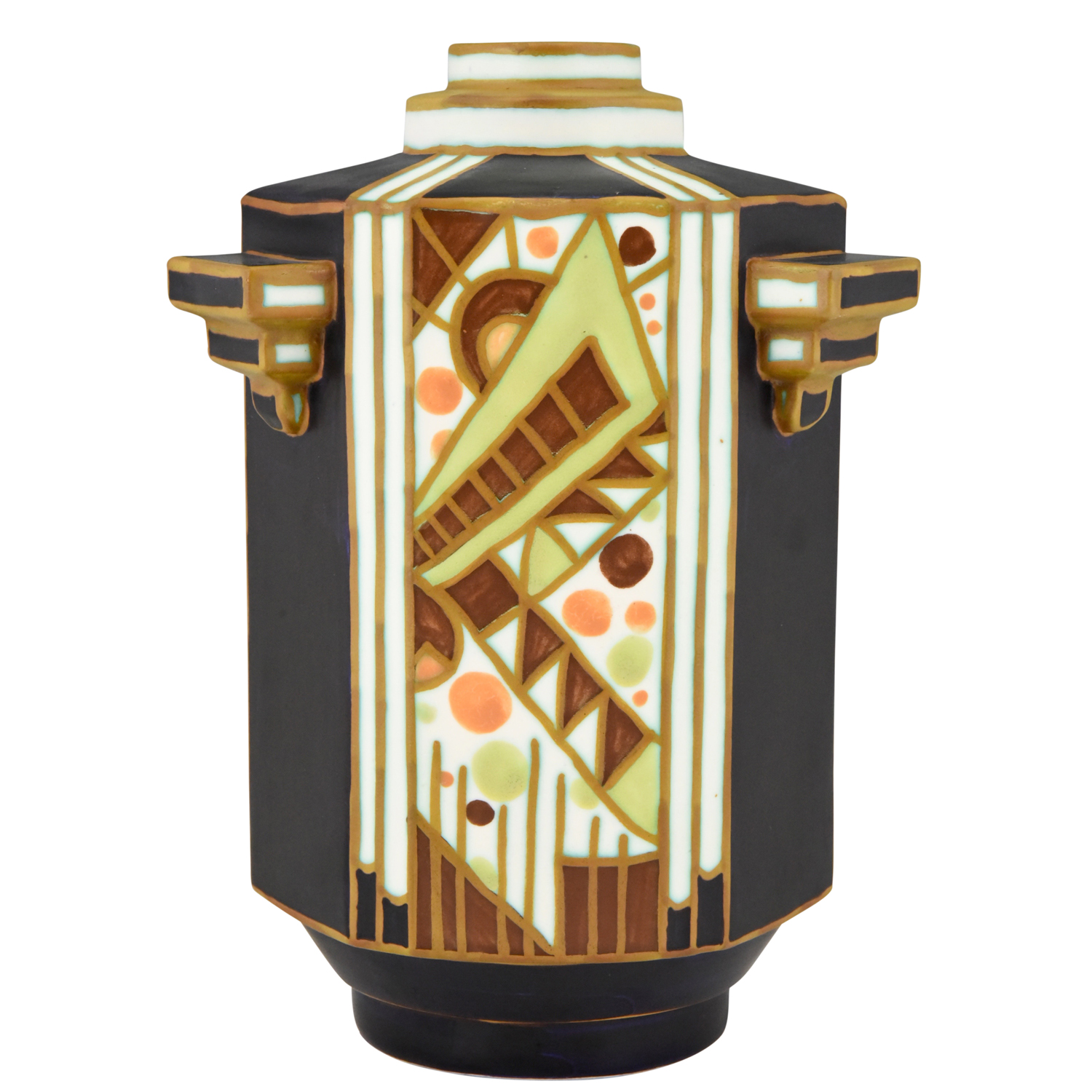 Art Deco Vase Keramik geometrisch Dekor - Deconamic