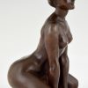 Art Nouveau erotic bronze sculpture of a kneeling nude