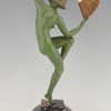 Art Deco Skulptur Bronze Frauenakt Fächer Tänzerin