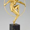 Sculpture bronze Art Deco danseuse au cerceau