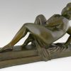 Art Deco Bronze Skulptur, badende Frau, Frauenakt.