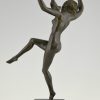 Art Deco bronze danseuse nue aux oiseaux