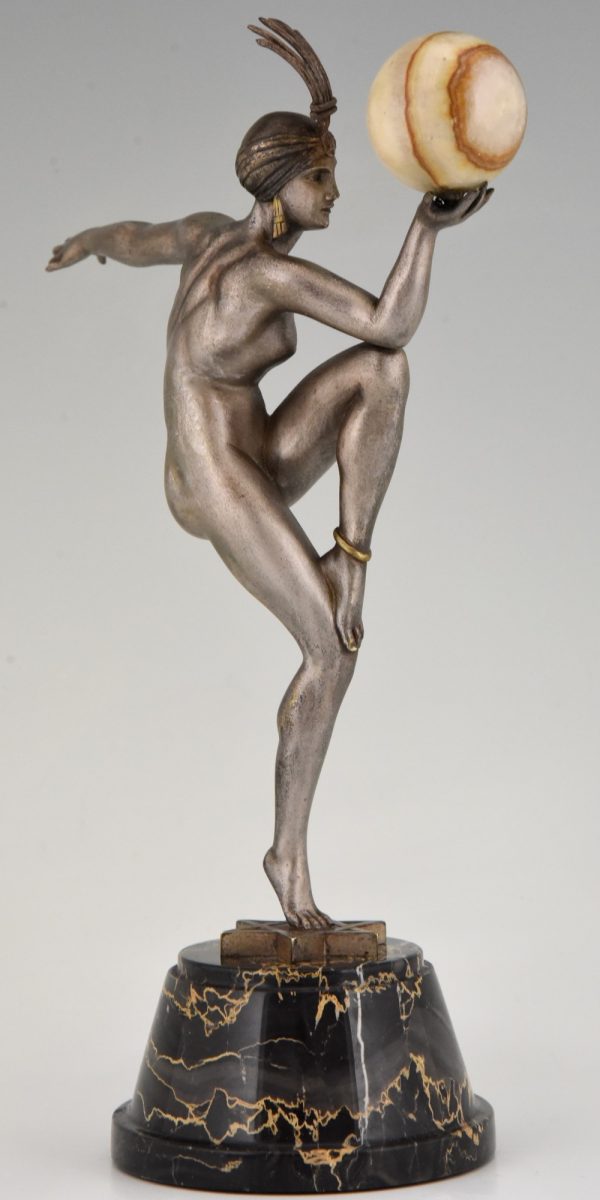 Stella Art Deco Bronze Skulptur Tänzerin mit Ball
