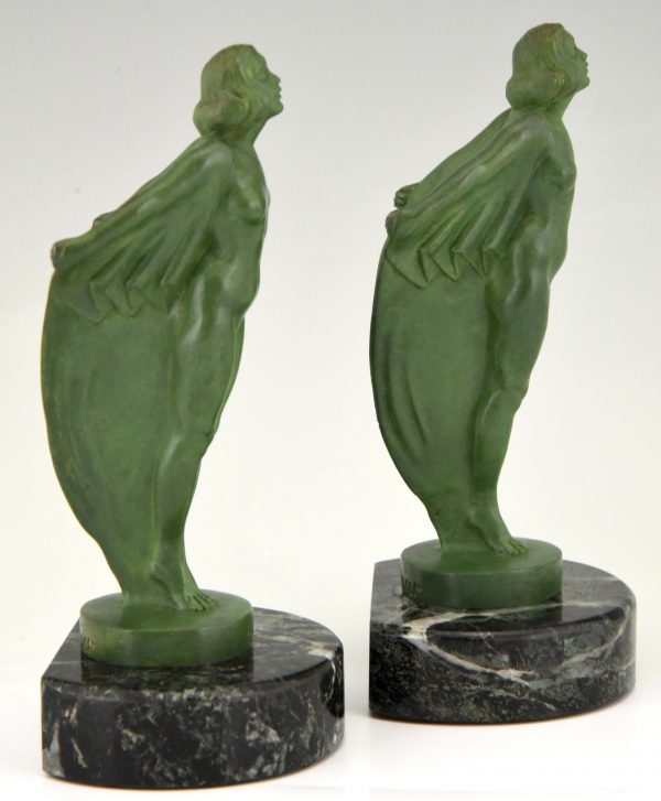 Art Deco bookends nude with cape