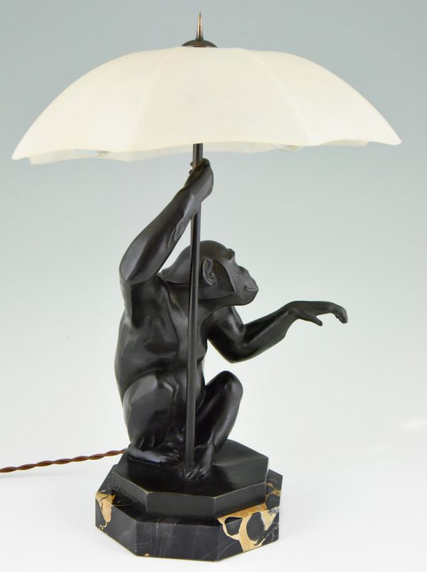 Art Deco lampe avec singe et parapluie