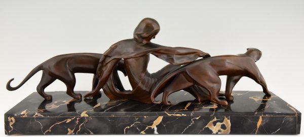 Art Deco Skulptur Bronze Frau mit Panther