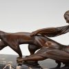 Art Deco Skulptur Bronze Frau mit Panther