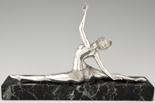 Art Deco sculpture bronze argenté danseuse grand écart