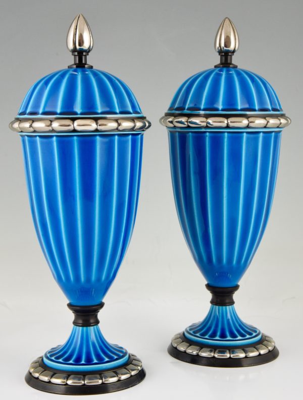 Art Deco paar blauwe vazen keramiek