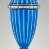 Pair Art Deco ceramic vases or urns with blue glaze